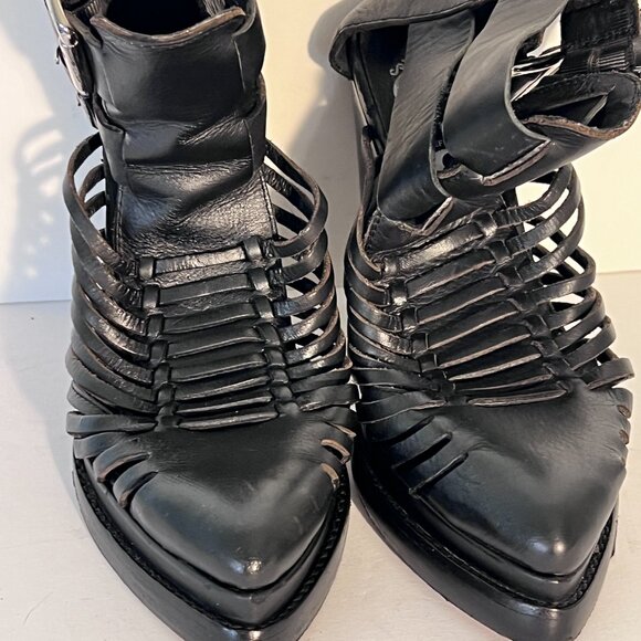 Jeffrey Campbell Havana Last Leather Black Fisherman Huarache Heels sz 9 - Picture 3 of 13